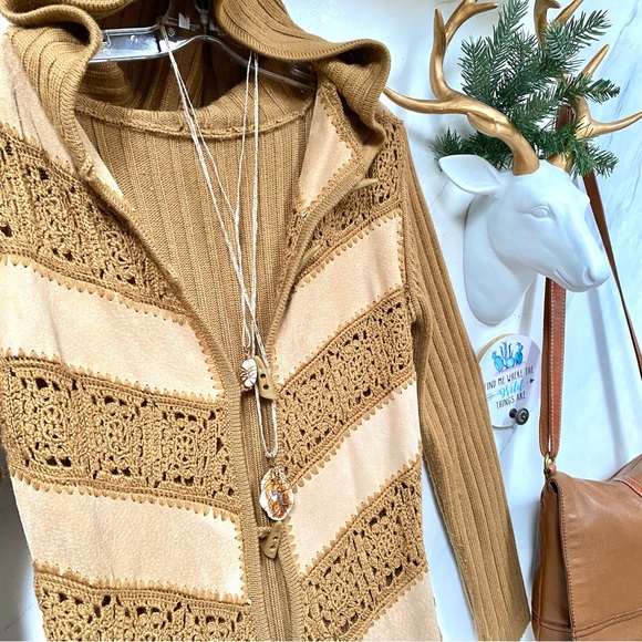 Chevron Suede patchwork/granny square knit combo duster boho cardi jacket - Picture 9 of 16